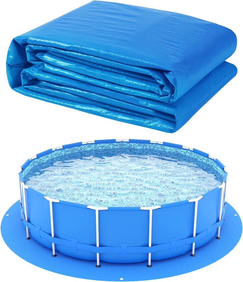 UJG 21 x 21 Ft Swimming Pool Ground Cloth Round Swimming Pool Tarpaulin Tarp for Above Ground Swimming Pools Heavy Duty Pool Ground Mat Protector Pad Prevents Punctures Pool Tarp - Image 1